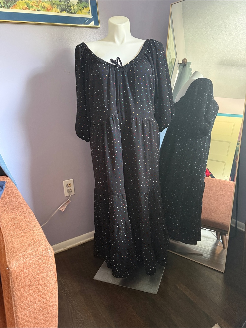 City Chic Black Polka Dot Midi Dress